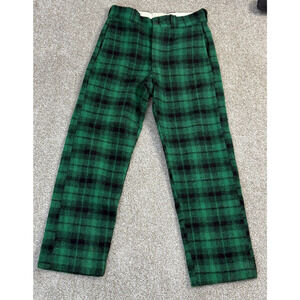 VTG 60s Johnson Woolen Mills Pants Mens 30x29 Green Plaid Wool Flannel Workwear